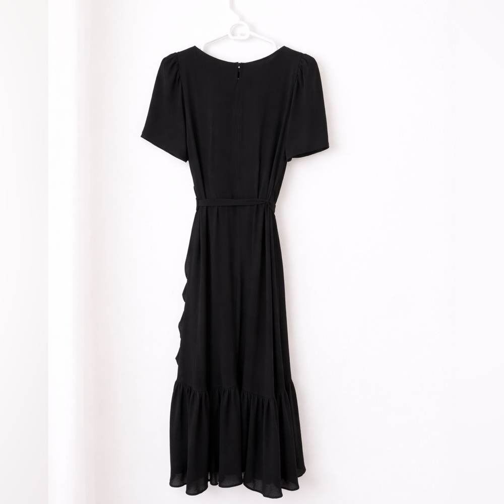 Talbots Petite Black Wrap Dress 8P | Ruffle Hem Midi | Classic Elegant - Picture 3 of 3